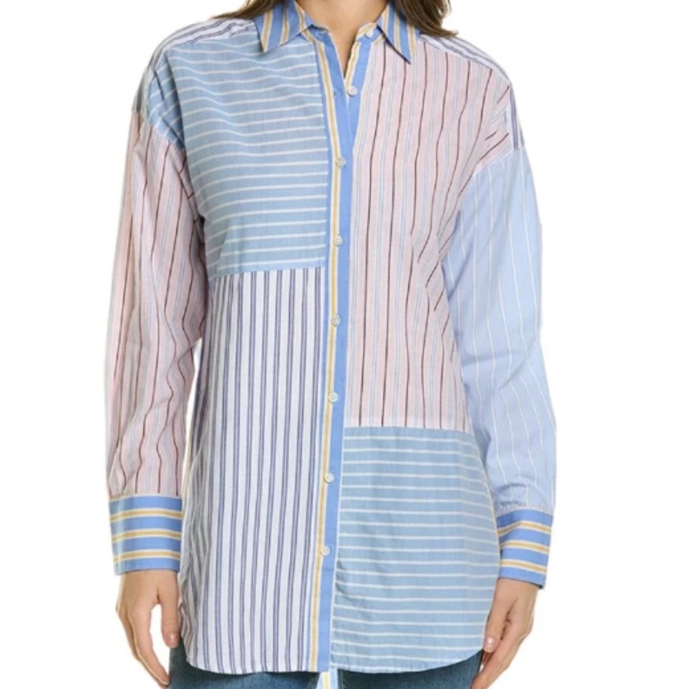 J. Mclaughlin Patchwork Multi Stripe Button Down … - image 1